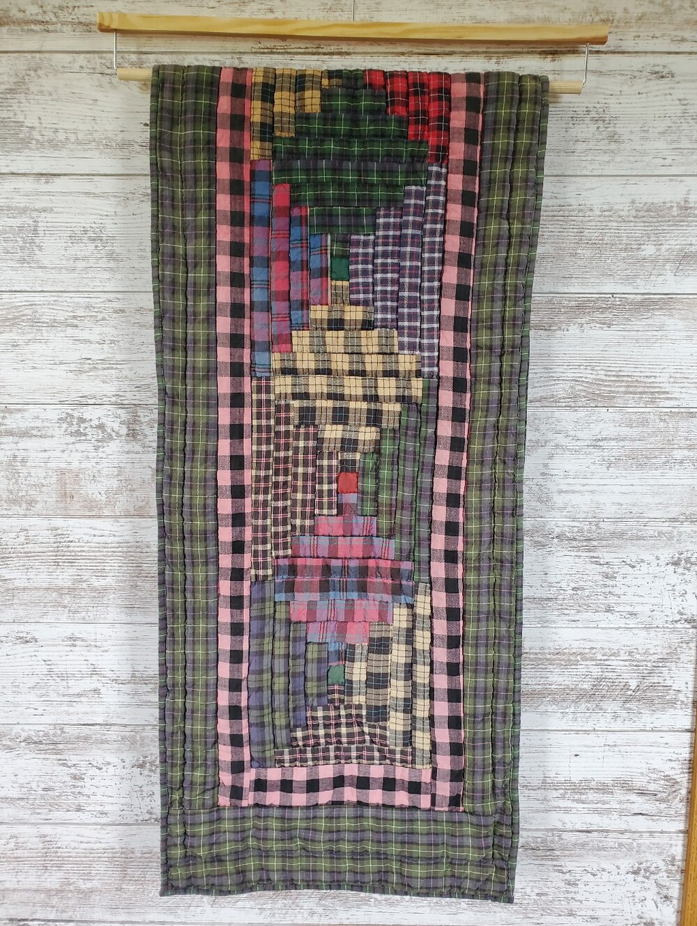 Patch Magic Reversible Quilted Plaid Table Runner Couch Topper 15” x 68”